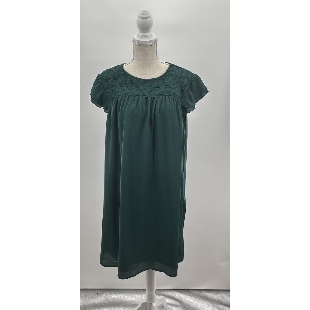 Kirundo  High Neck Shift Dress Womens Size XL Short Flutter Sleeve Green Flowy